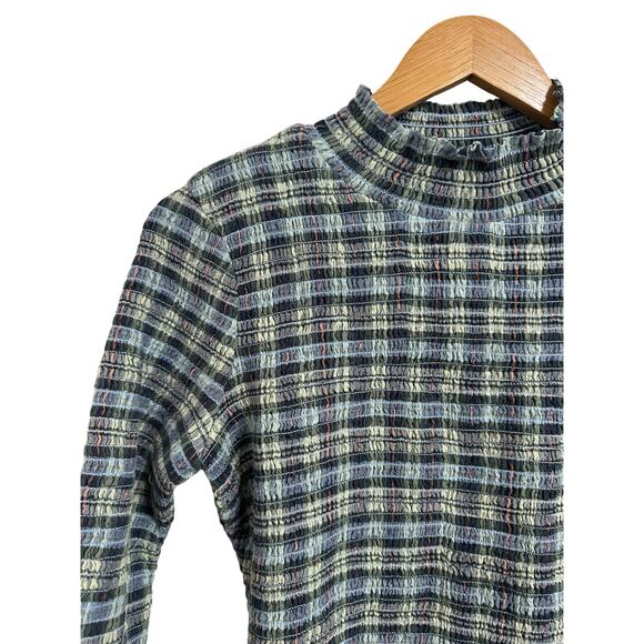 Free People Light sage combo Autumn Chill Plaid Mini Dress size medium $168 NEW - Picture 3 of 9